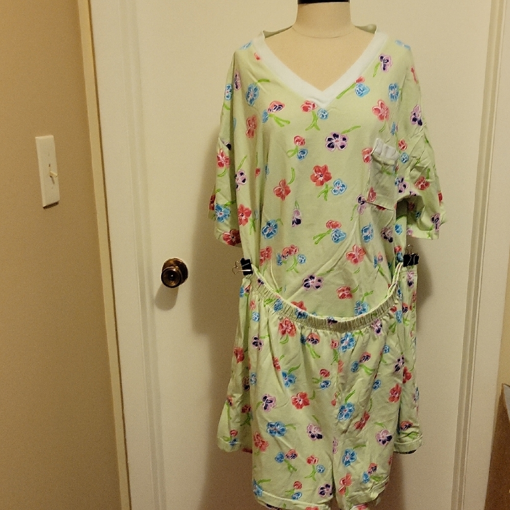 Womens Plus Size Summer Casual Floral Print V-Neck 2 Piece Pajamas